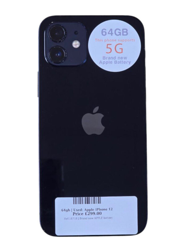 Apple iPhone 12. Black 64gb Unlocked | Used device |