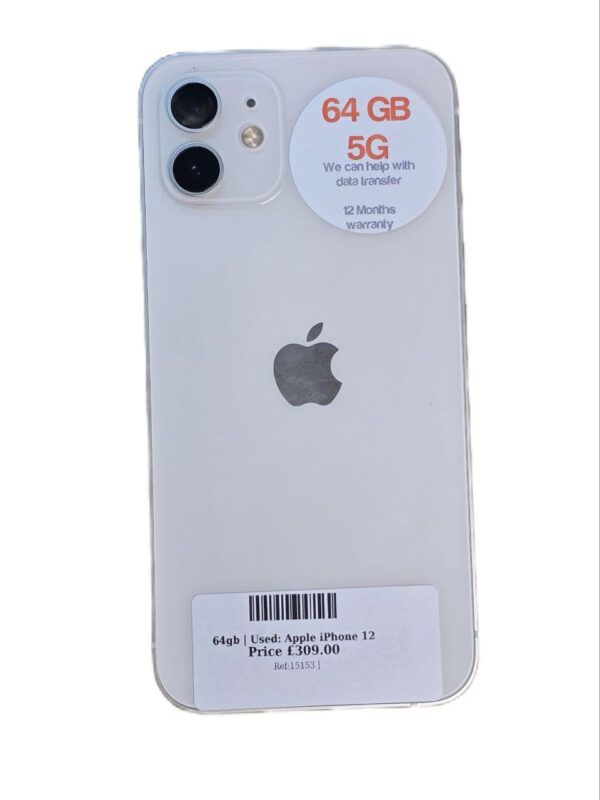 Apple iPhone 12. White 64gb Unlocked | Used device |