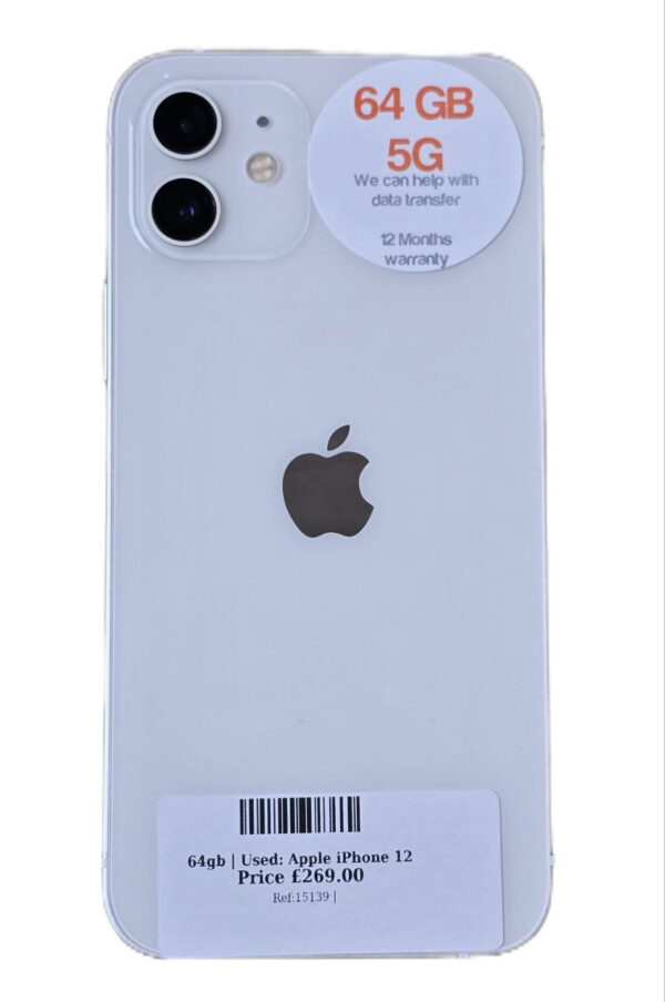 Apple iPhone 12. White 64gb Unlocked | Used device |