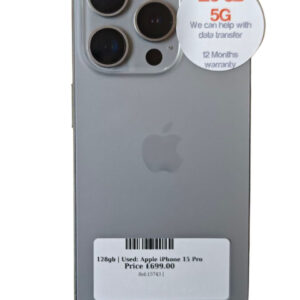 Apple iPhone 15 Pro Silver 128gb Unlocked | Used device |