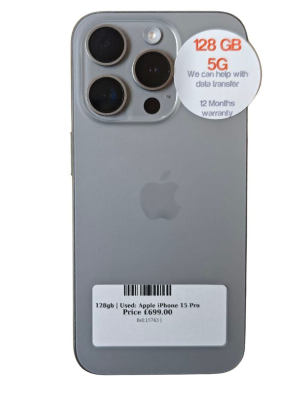 Apple iPhone 15 Pro Silver 128gb Unlocked | Used device |