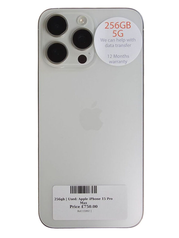 Apple 15 Pro Max Silver 256gb Unlocked | Used device |