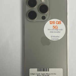 Apple iPhone 15 Pro Natural Titanium 128gb Unlocked | Used device |
