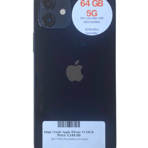 Apple iPhone 12 Black 64gb Unlocked | Used device |